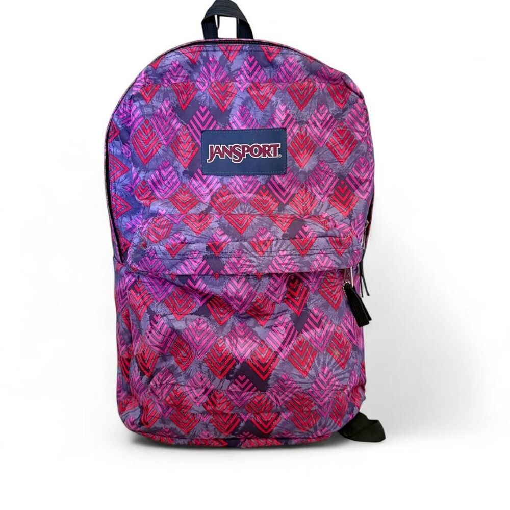 JanSport Backpack Pink Purple Red Geometric Chevron Print School Book Bag